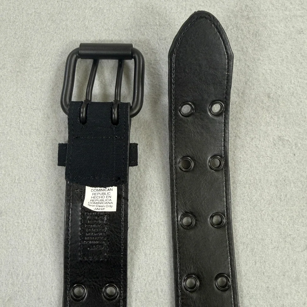 Dickies Belt Mens 44 Black Double Prong Buckle Canvas Leather Workwear Grunge